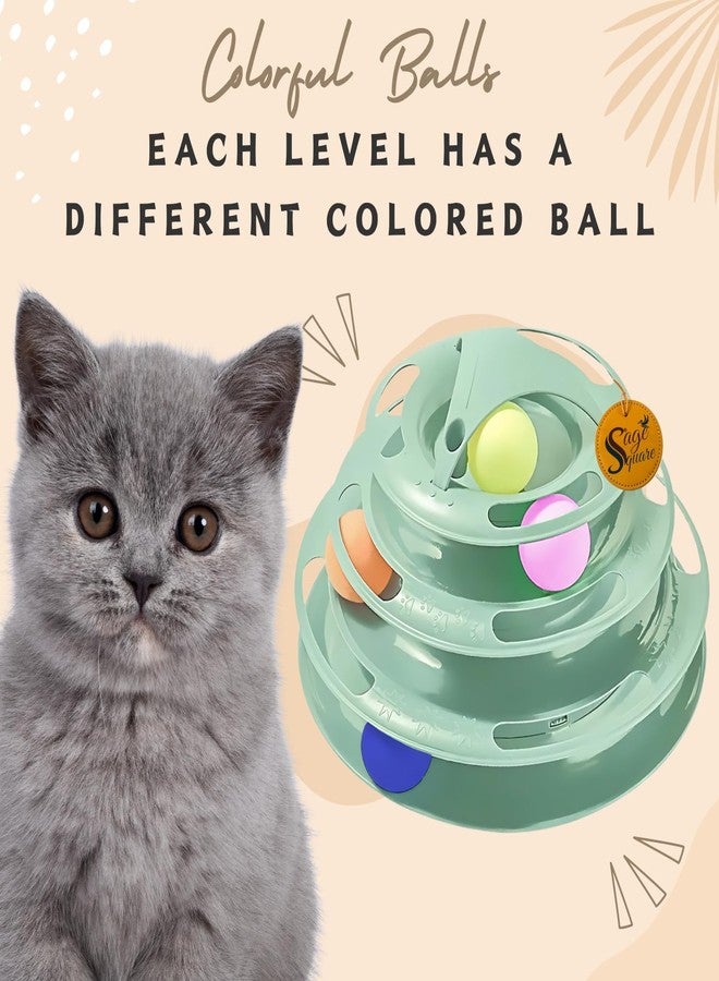 Sage Square 3-Level Cat Toy with Spinning Balls - Interactive & Engaging Pet Toy for Cats & Kittens, Durable & Sturdy Construction, Promotes Exercise & Mental Stimulation,Keeps Entertained for Hours - Image 3